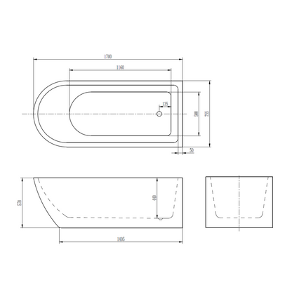 Vrijstaand half ligbad Sanitado Industry Boat 170x75cm mat wit