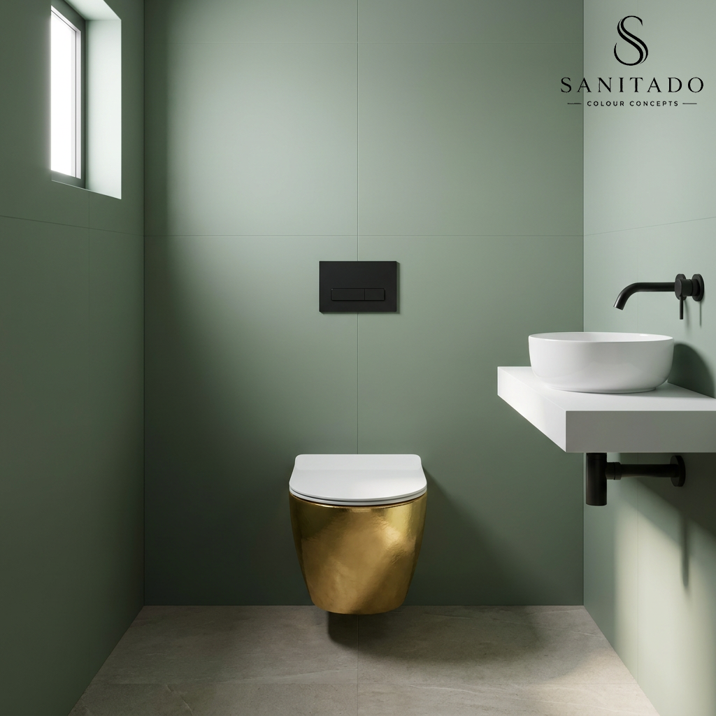 Wandcloset Sanitado Industry Blad Goud randloos met softclose toiletzitting in glanzend wit