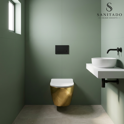 Wandcloset Sanitado Industry Blad Goud randloos met softclose toiletzitting in glanzend wit