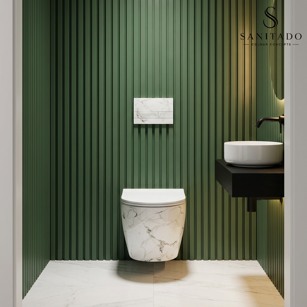 Wandcloset Sanitado Elements Marmer-look randloos met softclose toiletzitting in glanzend wit