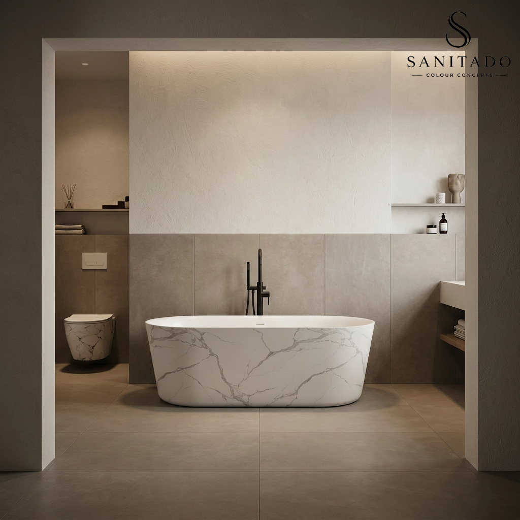 Wandcloset Sanitado Elements Marmer-look randloos met softclose toiletzitting in glanzend wit