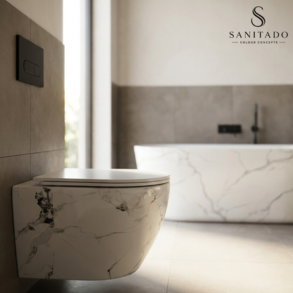 Wandcloset Sanitado Elements Marmer-look randloos met softclose toiletzitting in glanzend wit