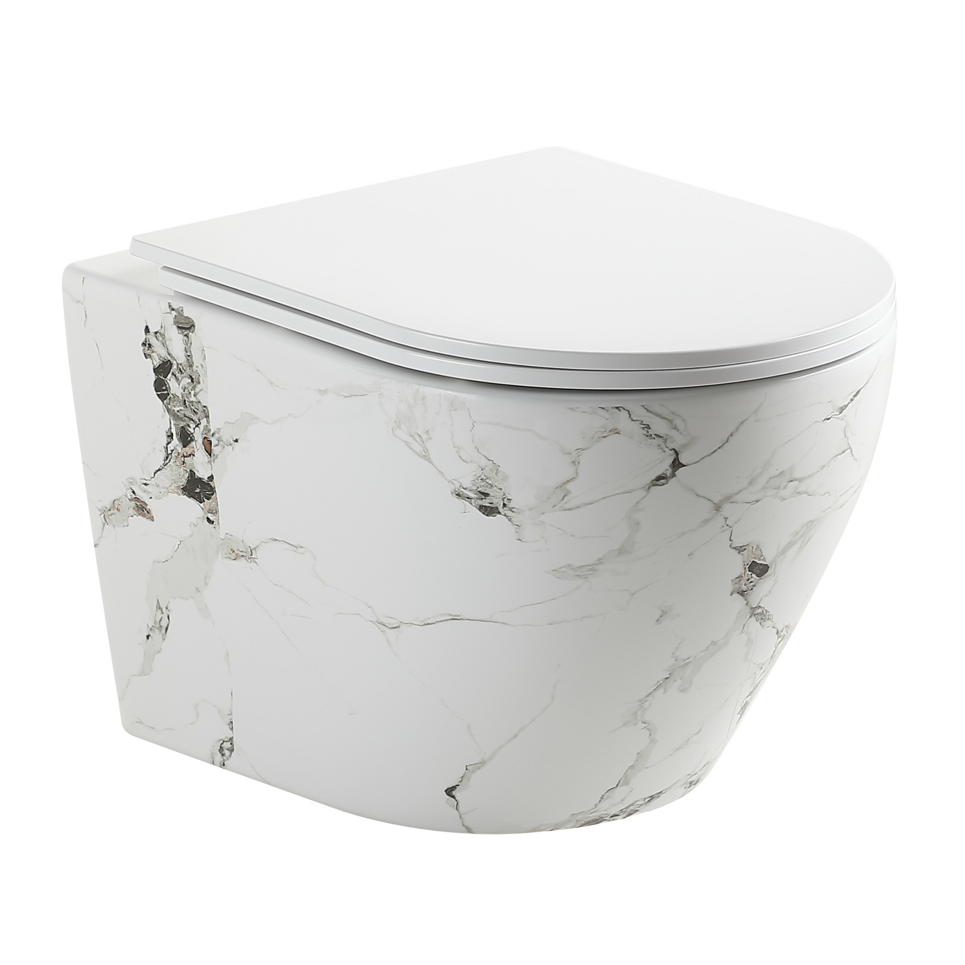 Wandcloset Sanitado Marmer-look randloos met softclose toiletzitting in glanzend wit