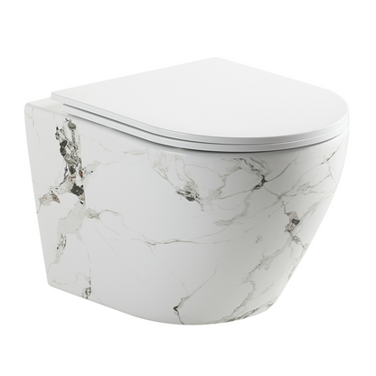 Wandcloset Sanitado Marmer-look randloos met softclose toiletzitting in glanzend wit