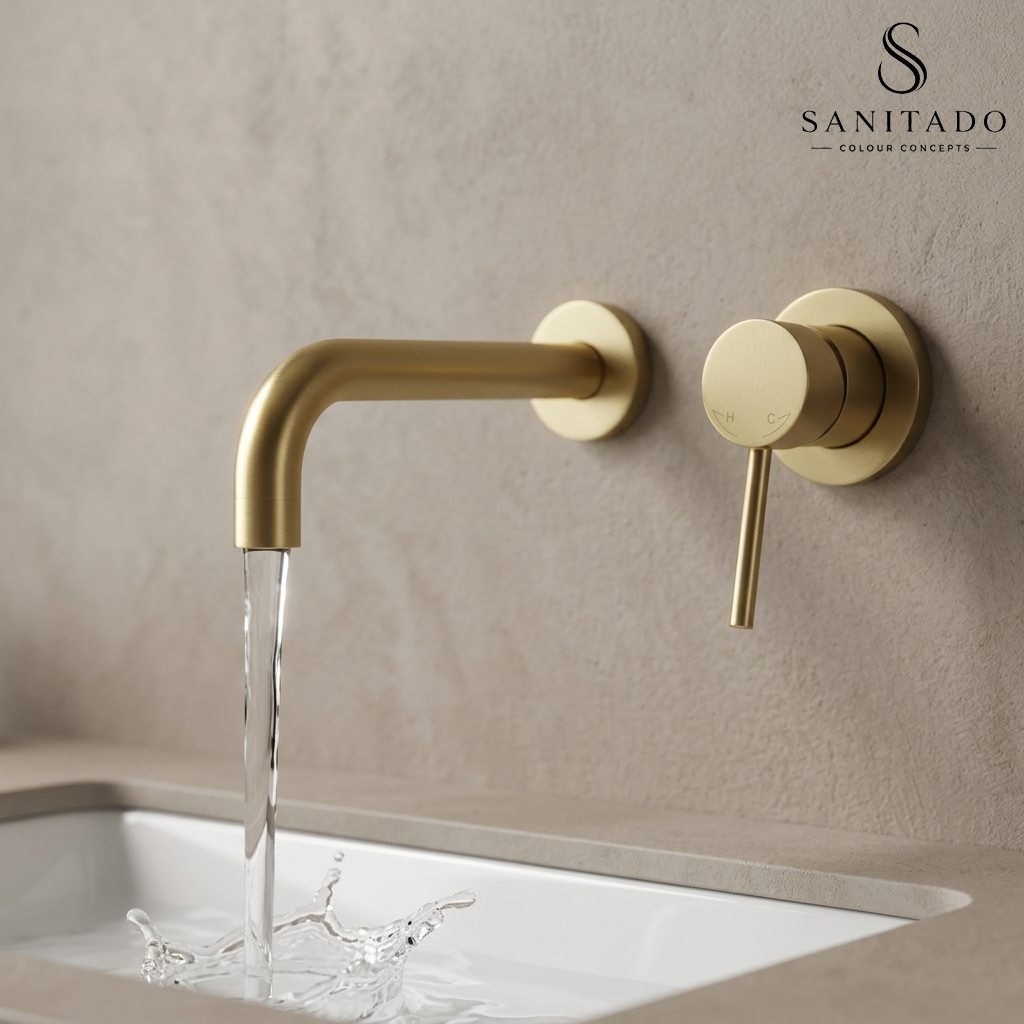 Complete wandinbouw mengkraan Sanitado Industry Belize in mat goud