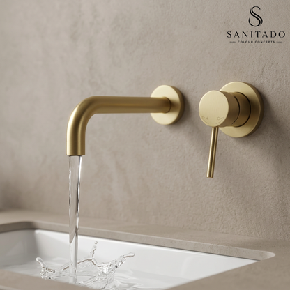 Complete wandinbouw mengkraan Sanitado Industry Belize in mat goud