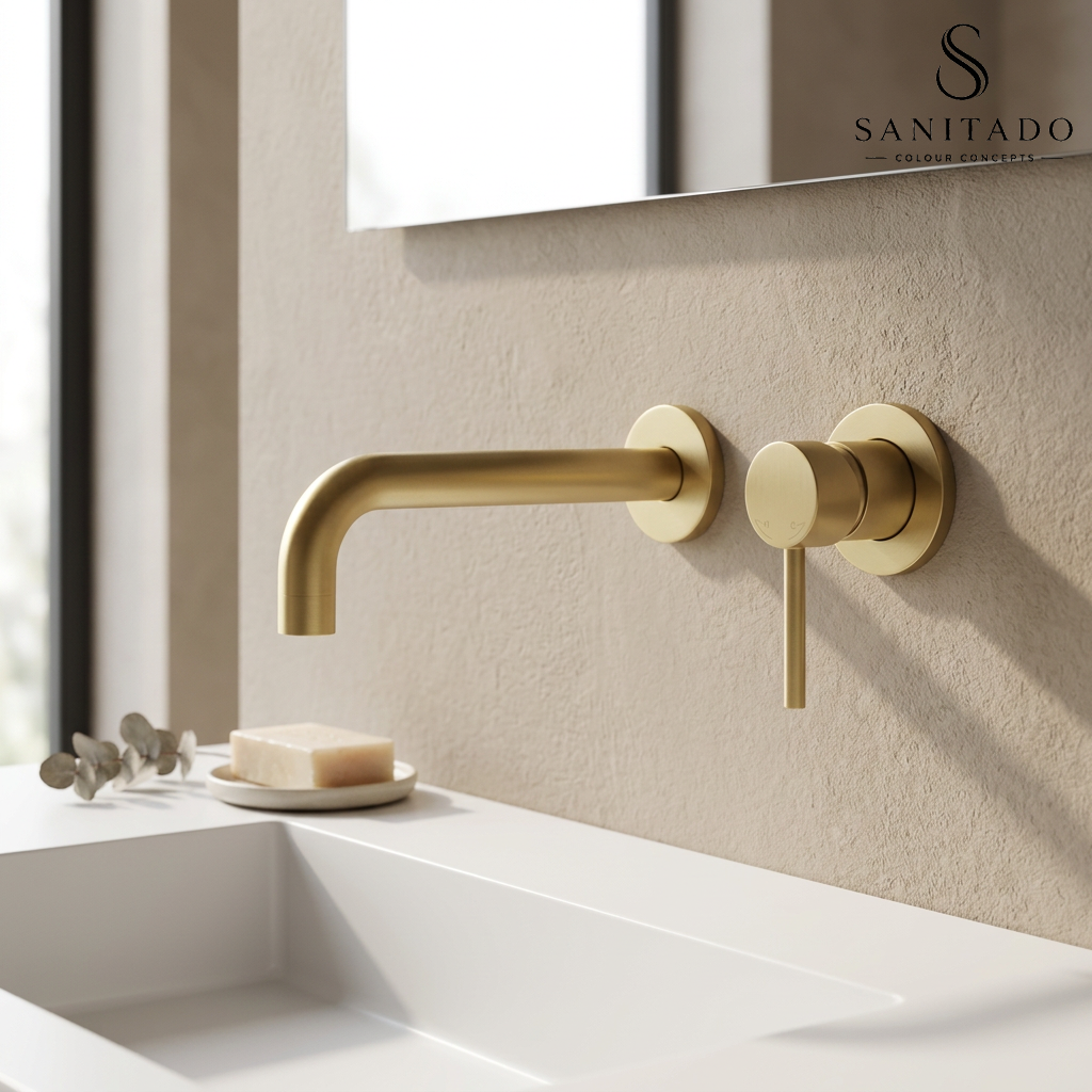 Complete wandinbouw mengkraan Sanitado Industry Belize in mat goud