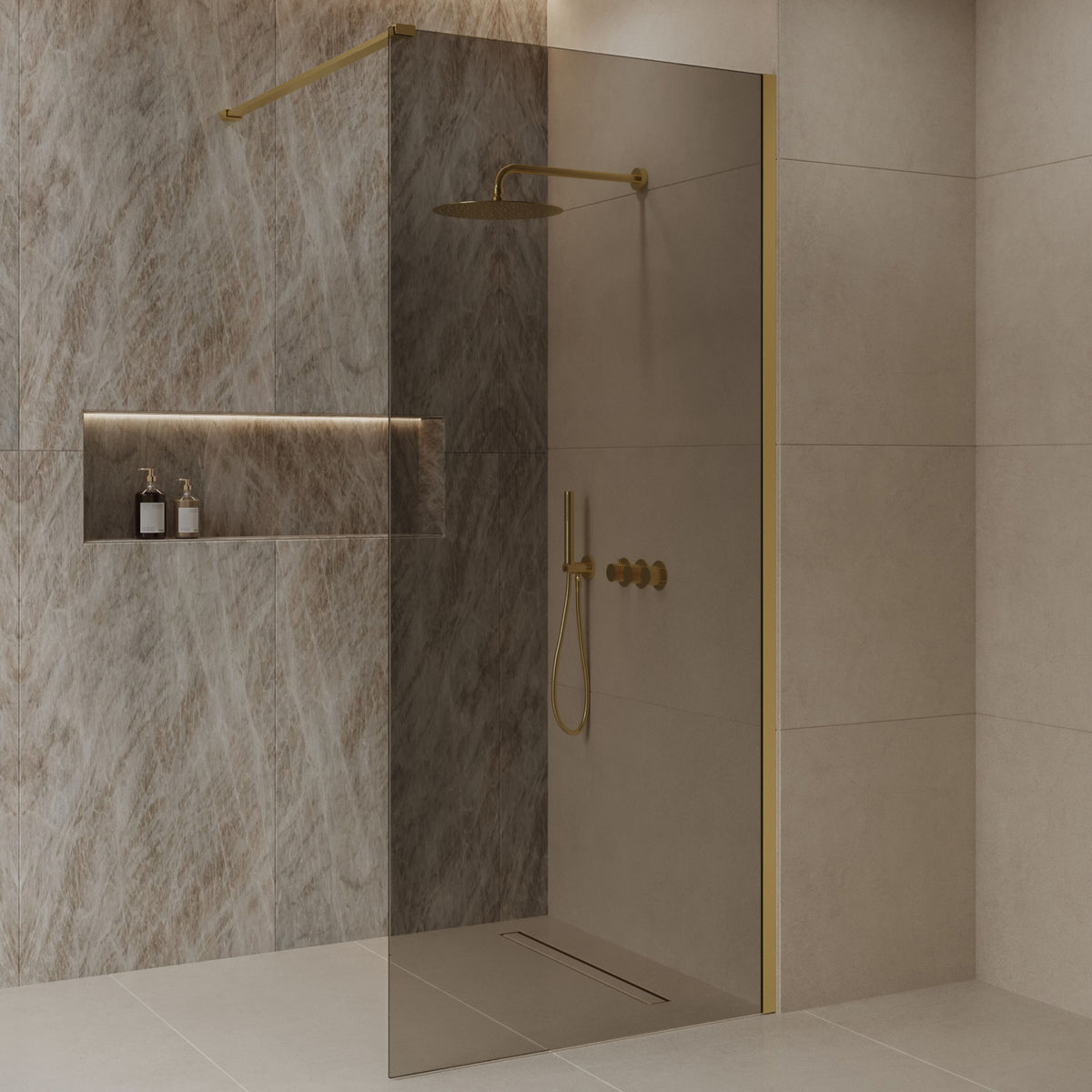 Sanitado Dalis Inloopdouche Rookglas Mat Goud Profielen 90x200 cm