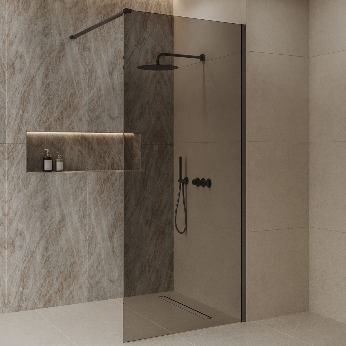 Sanitado Dalis Inloopdouche Rookglas Gunmetal Profielen 100x200 cm