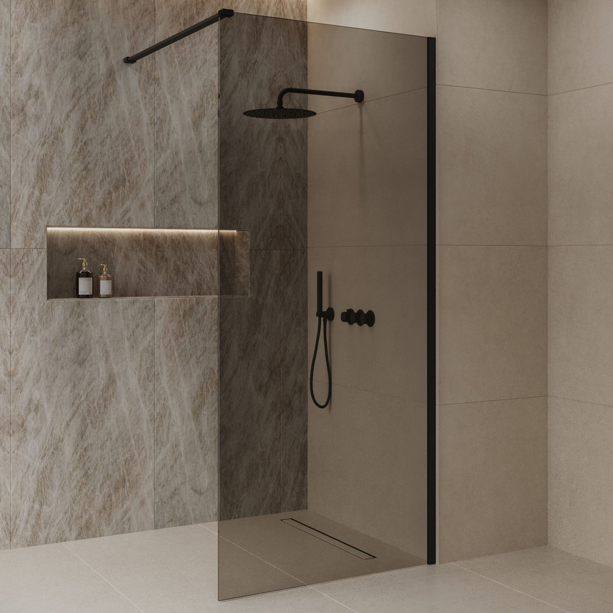 Sanitado Dalis Inloopdouche Rookglas Mat Zwart Profielen 90x200 cm