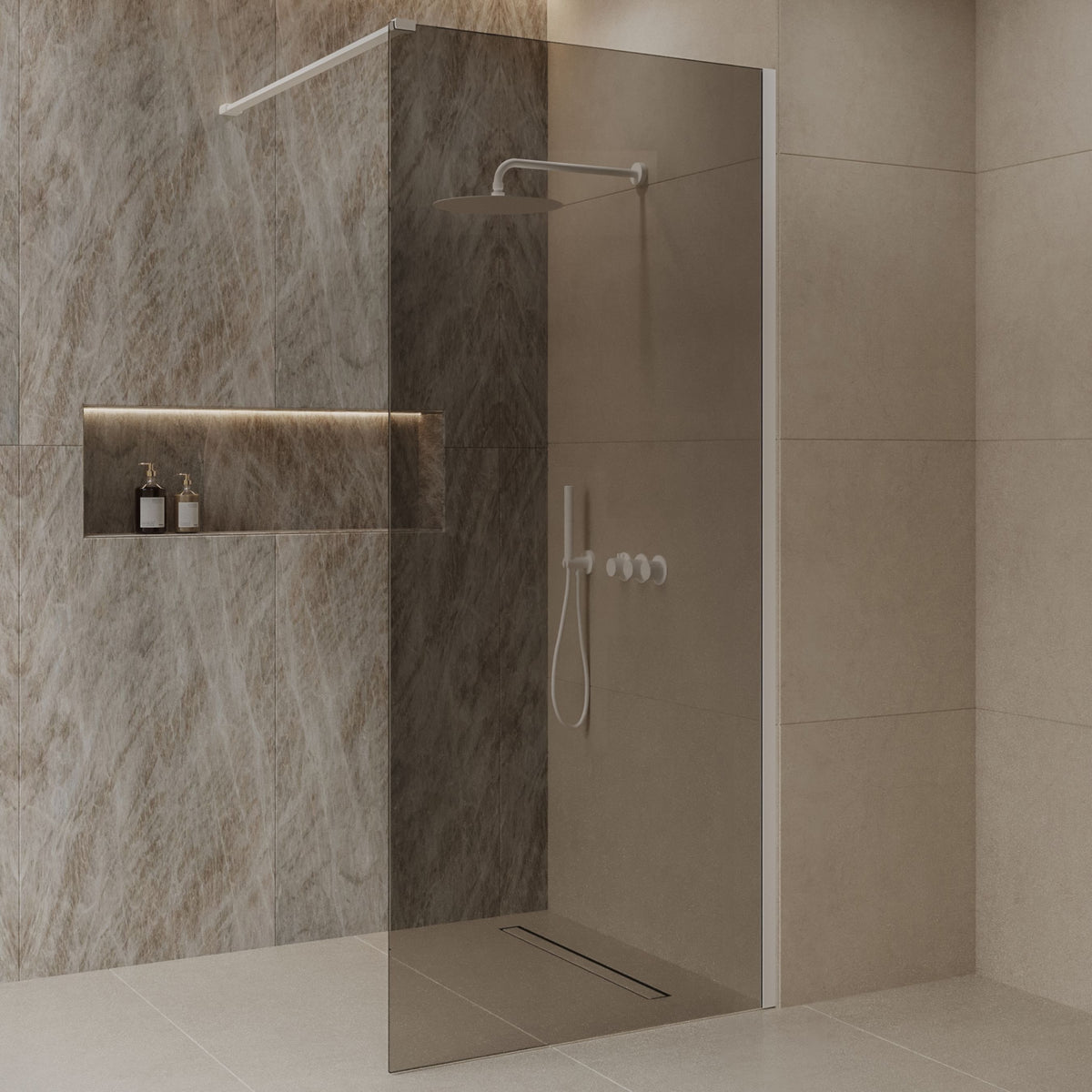 Sanitado Dalis Inloopdouche Rookglas Mat Wit Profielen 120x200 cm