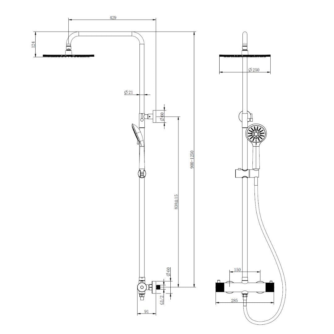 Complete thermostatische regendouche rond Sanitado Industry in RVS