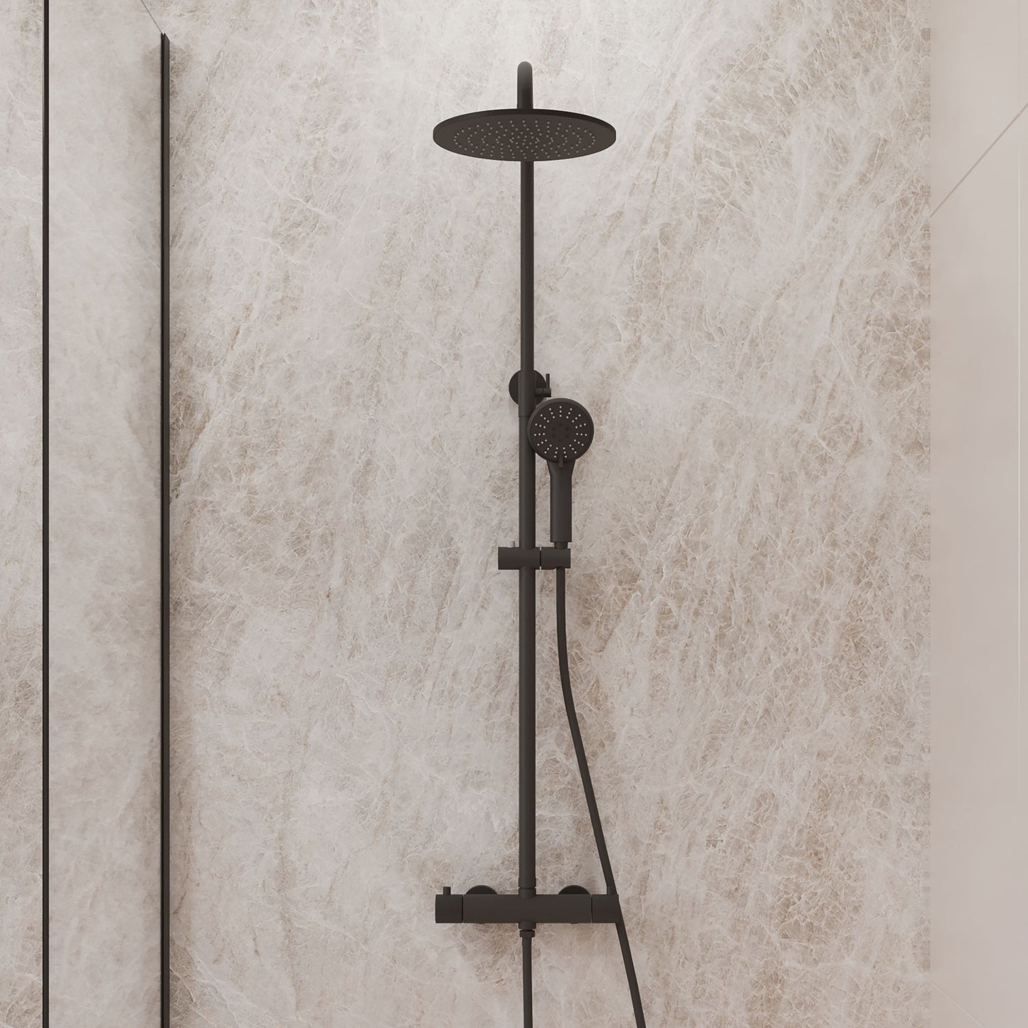 Complete thermostatische regendouche rond Sanitado Industry in mat zwart