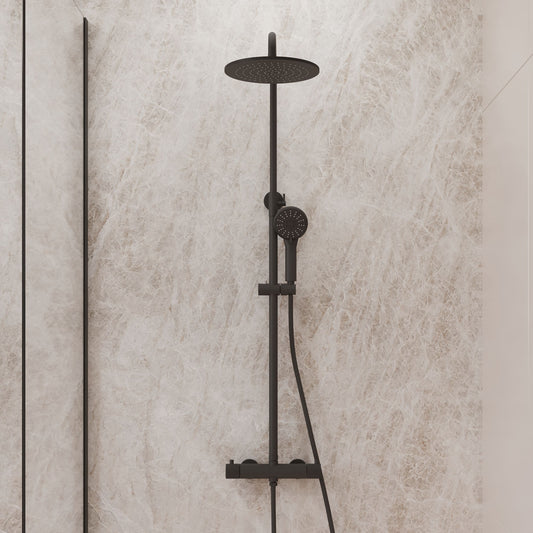 Complete thermostatische regendouche rond Sanitado Industry in mat zwart