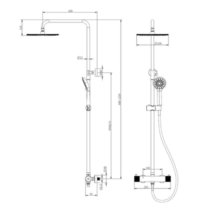 Complete thermostatische regendouche rond Sanitado Industry RVS-304 in gunmetal