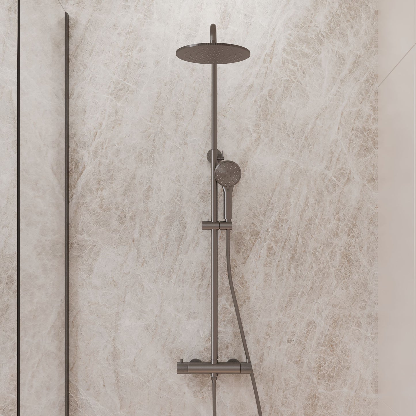 Complete thermostatische regendouche rond Sanitado Industry RVS-304 in gunmetal