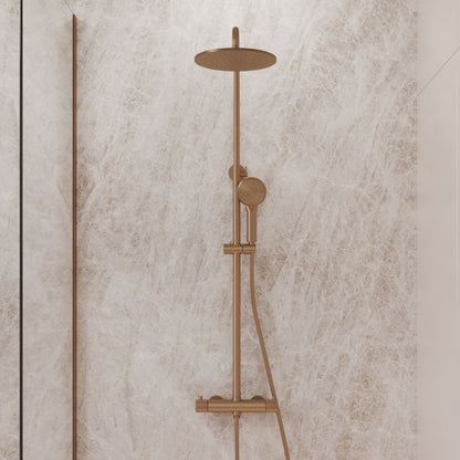 Complete thermostatische regendouche rond Sanitado Industry in mat brons