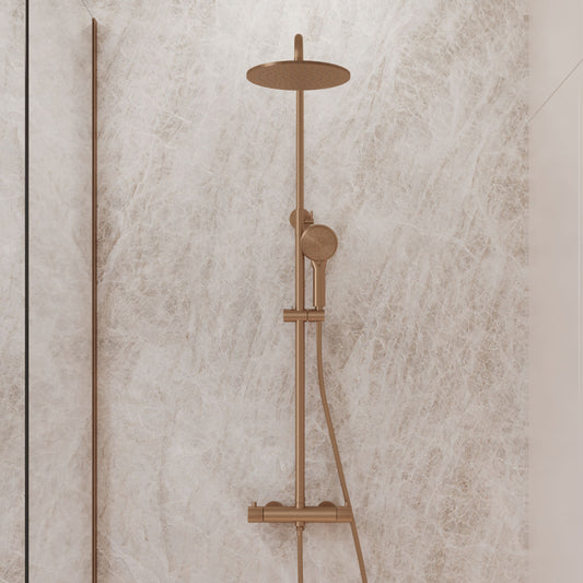 Complete thermostatische regendouche rond Sanitado Industry in mat brons