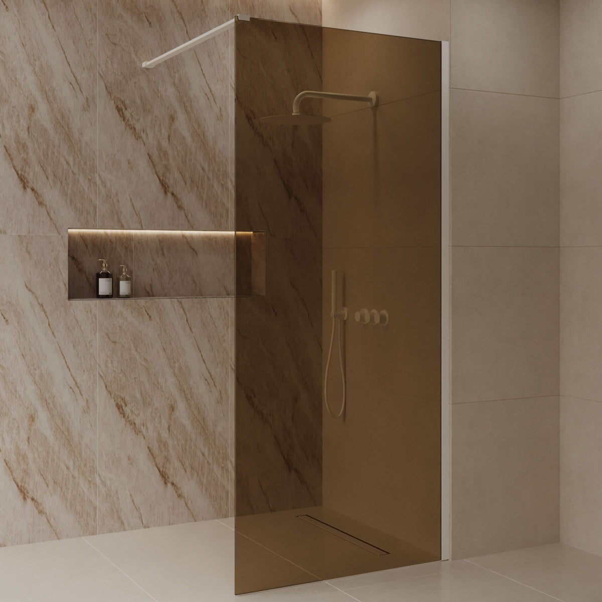 Sanitado Dalis Inloopdouche Sepia Glas Mat Wit Profielen 120x200 cm
