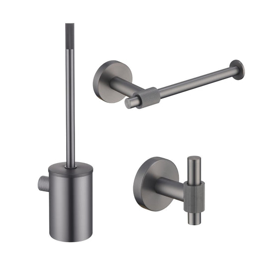 Toiletaccessoires set Sanitado Industry met borstel, rolhouder en handdoekhaak in gunmetal
