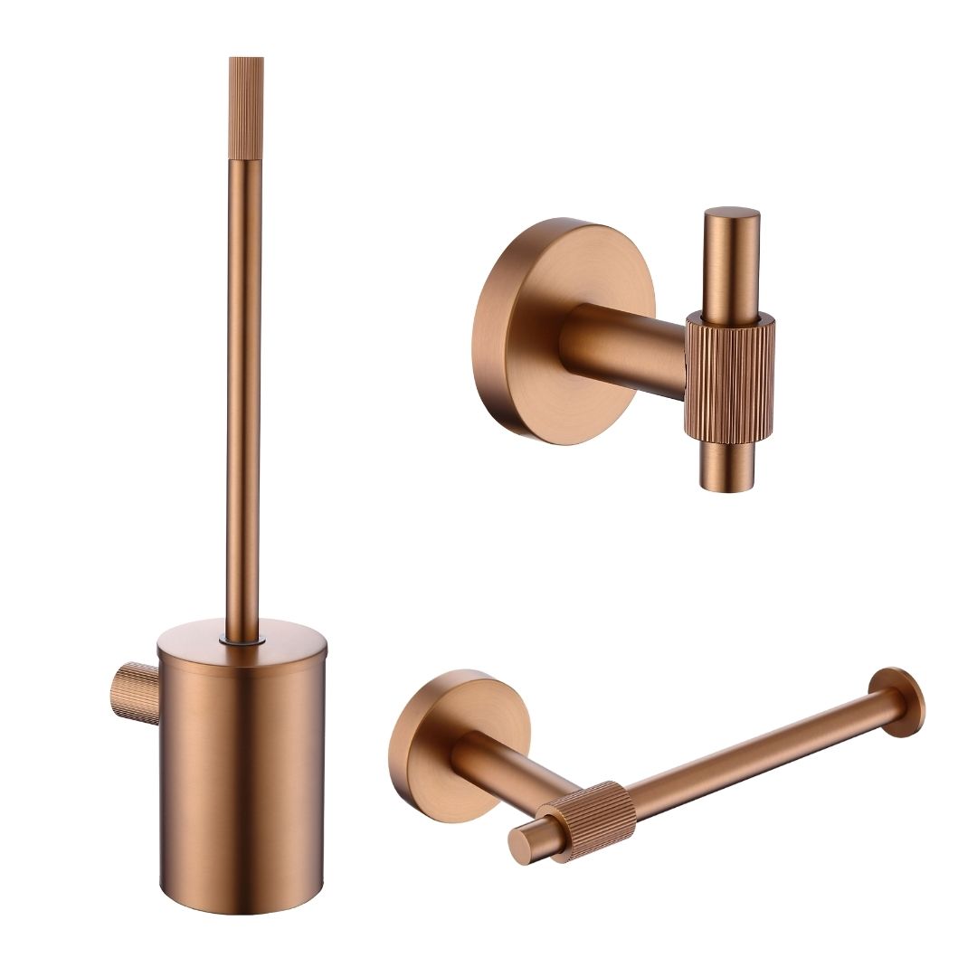 Toiletaccessoires set Sanitado Industry met borstel, rolhouder en handdoekhaak in mat brons