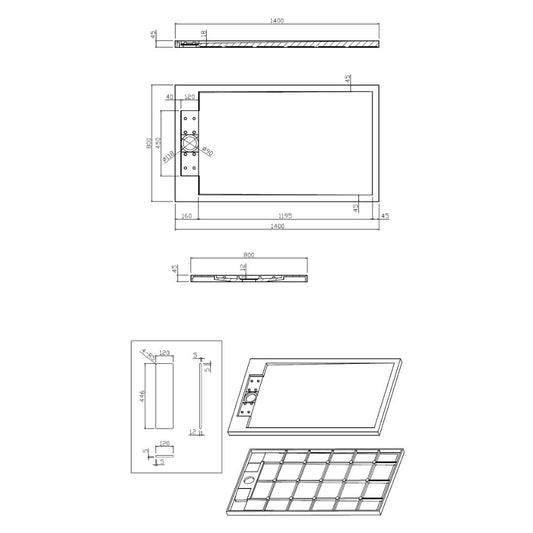 Sanitado Elements Decent Douchebak Mat Wit 140x80cm Solid Surface