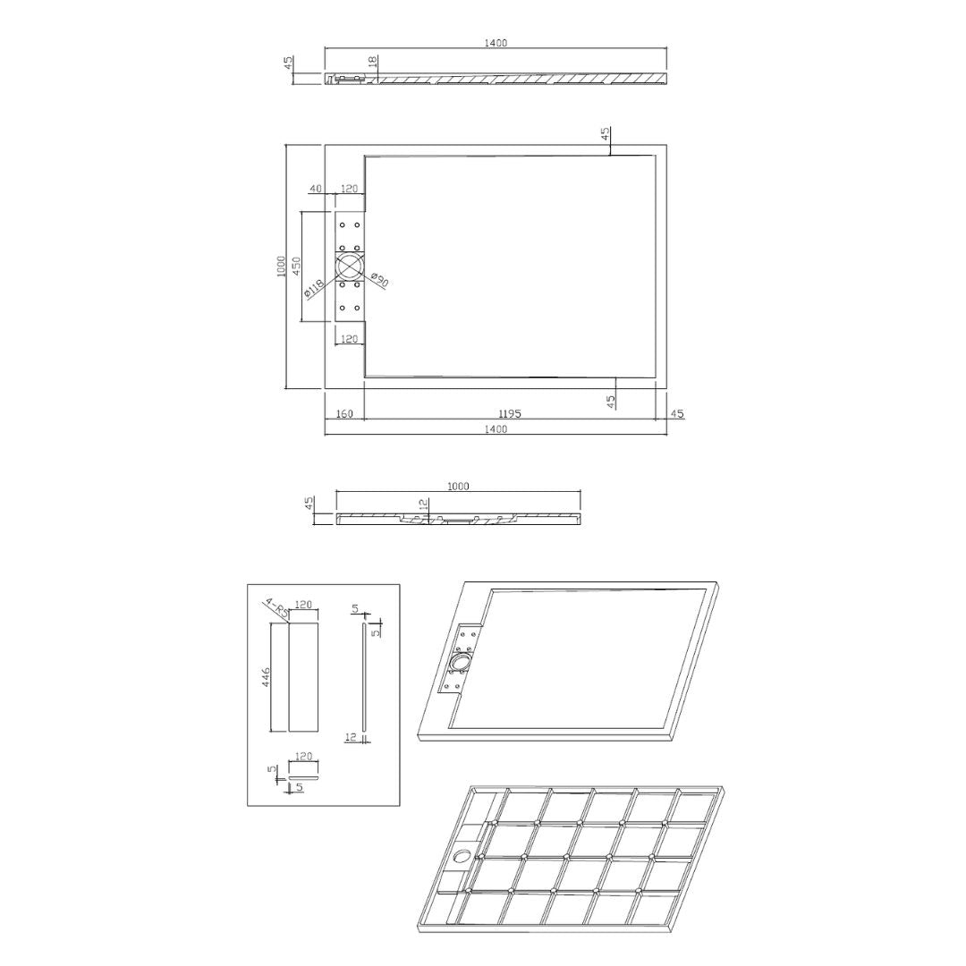 Sanitado Elements Decent Douchebak Mat Wit 140x100cm Solid Surface