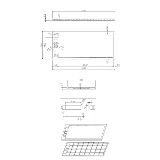 Sanitado Elements Decent Douchebak Mat Wit 180x80cm Solid Surface