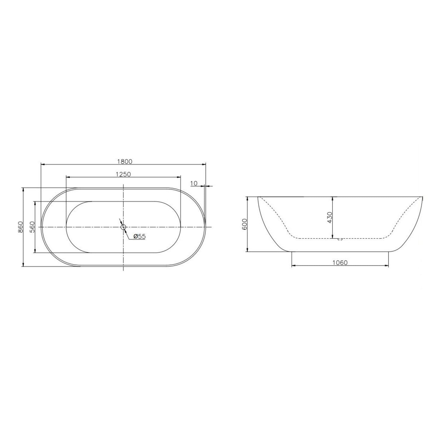 Vrijstaand ligbad Sanitado Industry Diamonds 180x86cm zilver