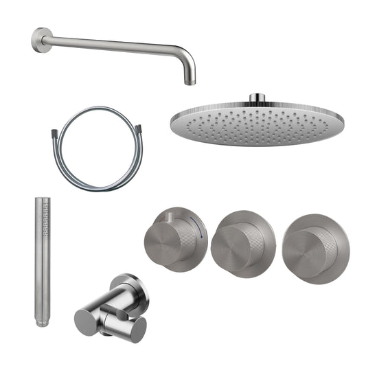 Complete 3-knops inbouw douchekraanset Sanitado Industry in RVS