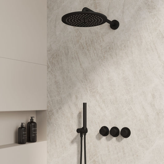 Complete 3-knops inbouw douchekraanset Sanitado Industry in mat zwart