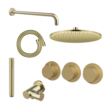Complete 3-knops inbouw douchekraanset Sanitado Industry in mat goud