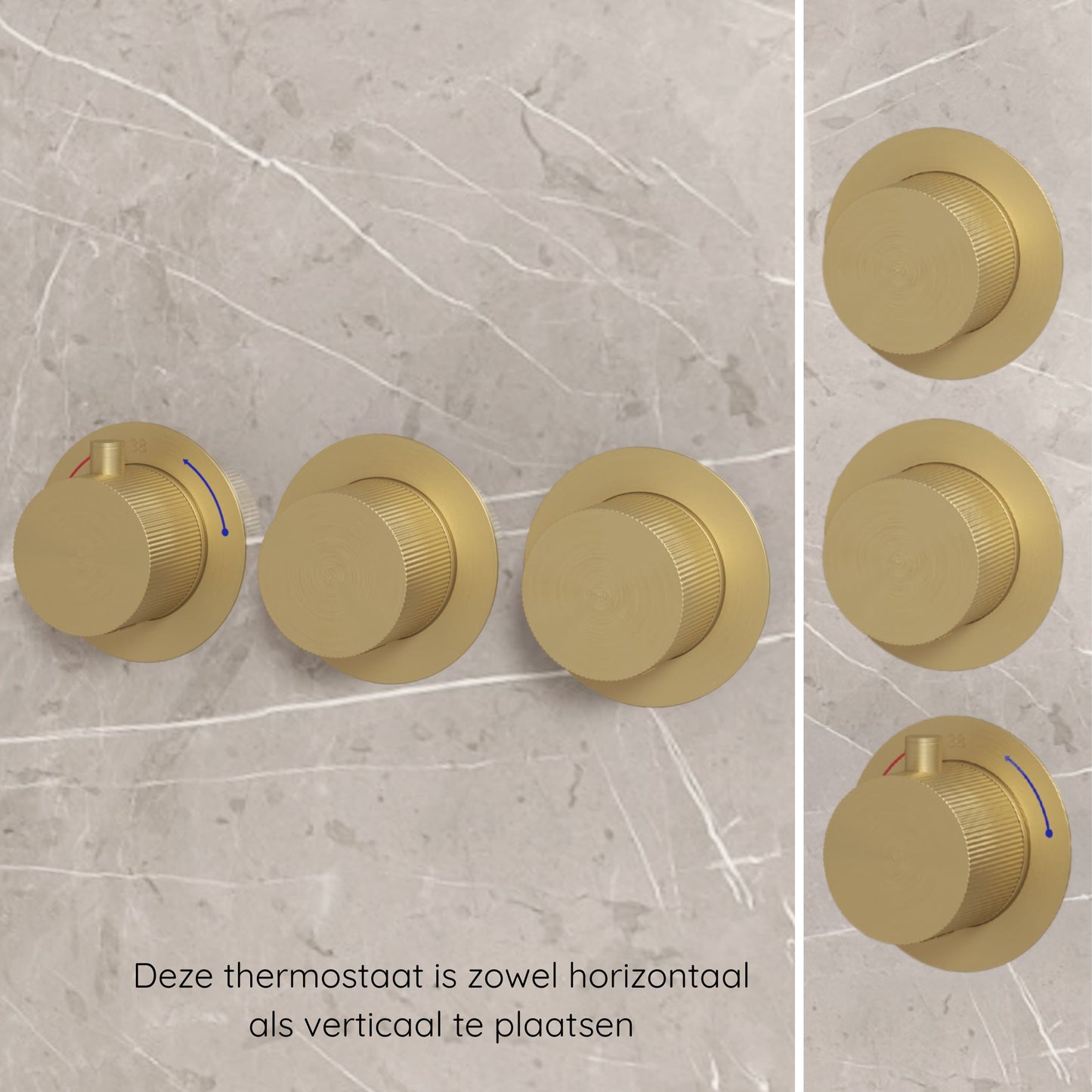 Complete 3-knops inbouw douchekraanset Sanitado Industry in mat goud