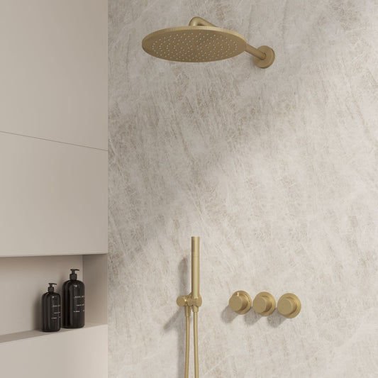 Complete 3-knops inbouw douchekraanset Sanitado Industry in mat goud