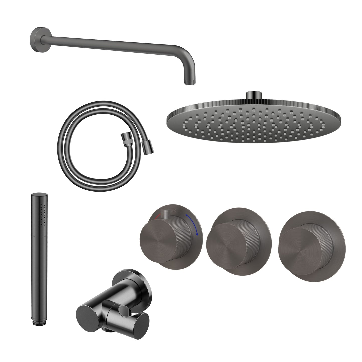 Complete 3-knops inbouw douchekraanset Sanitado Industry in gunmetal2