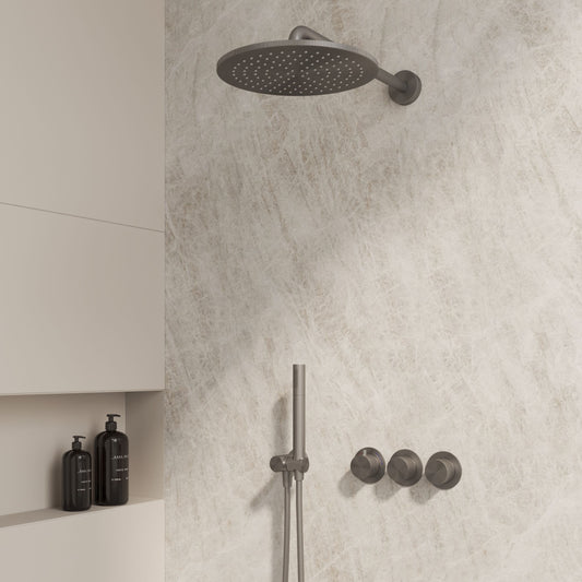 Complete 3-knops inbouw douchekraanset Sanitado Industry in gunmetal2