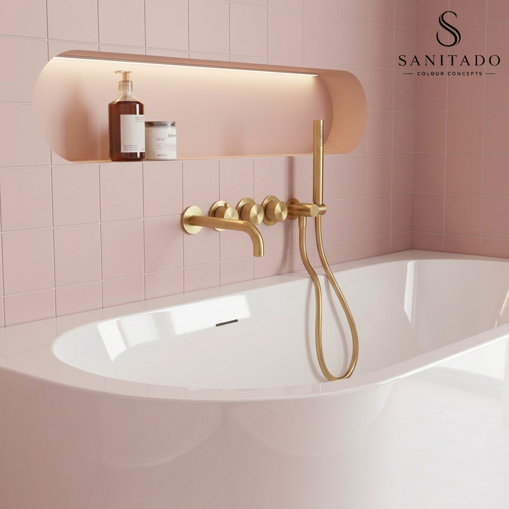 Complete 3-knops inbouw badkraanset Sanitado Industry in mat goud
