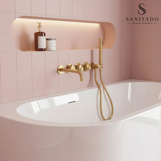 Complete 3-knops inbouw badkraanset Sanitado Industry in mat goud