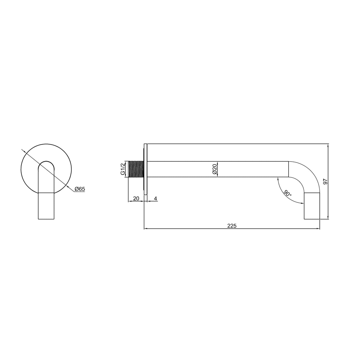 Complete 3-knops inbouw badkraanset Sanitado Industry in gunmetal - maatvoering