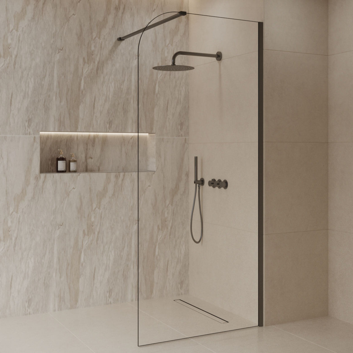 Sanitado Dalis Curve Inloopdouche Helder Glas Gunmetal Profielen 100x200 cm