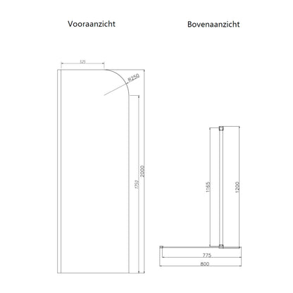 Sanitado Dalis Curve Inloopdouche Helder Glas Mat Zwart Profielen 80x200 cm