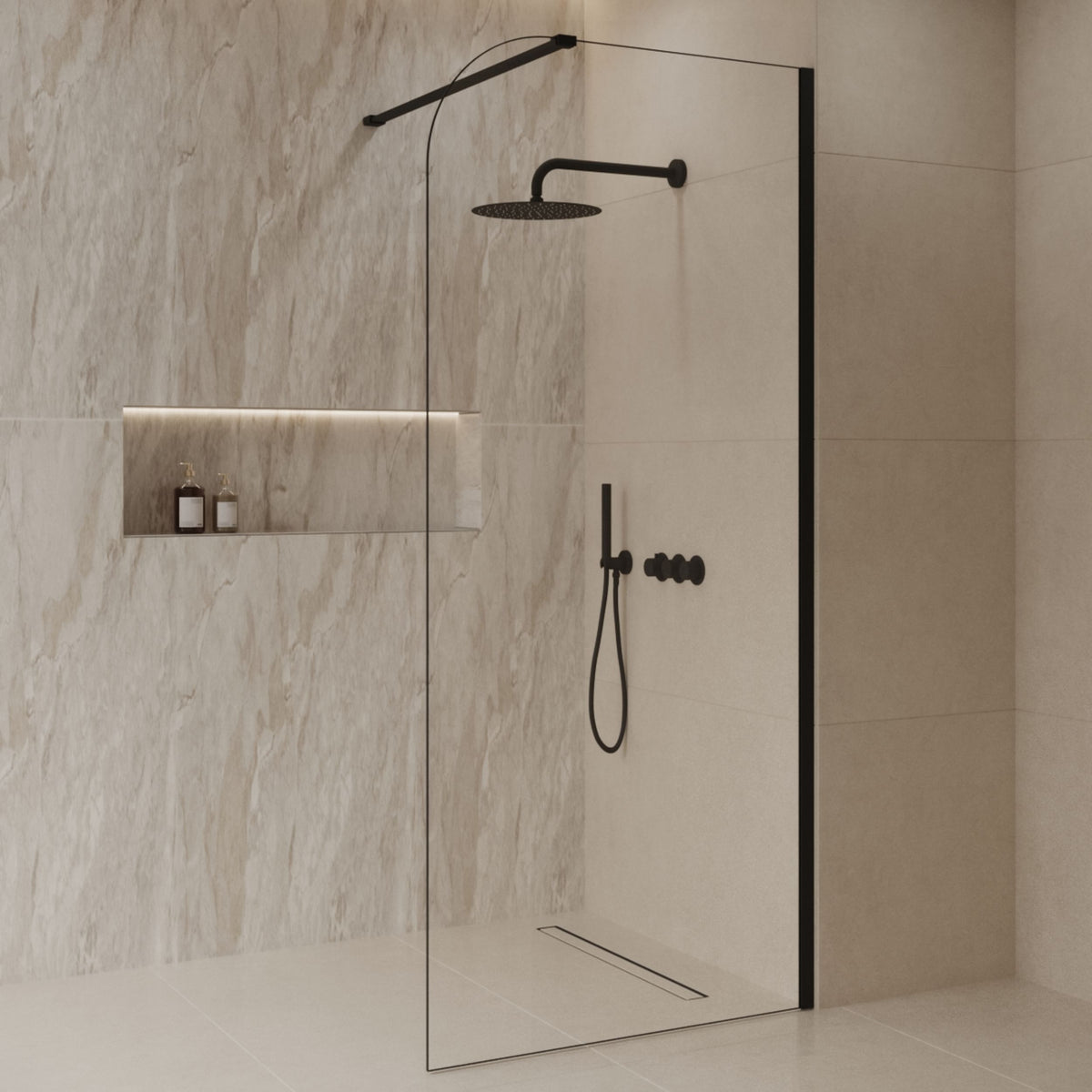 Sanitado Dalis Curve Inloopdouche Helder Glas Mat Zwart Profielen 90x200 cm