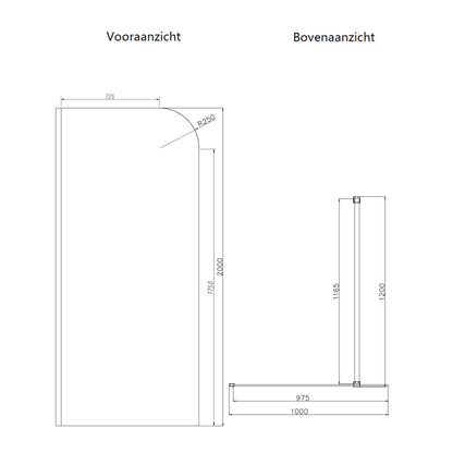 Sanitado Dalis Curve Inloopdouche Helder Glas Mat Brons Profielen 100x200 cm