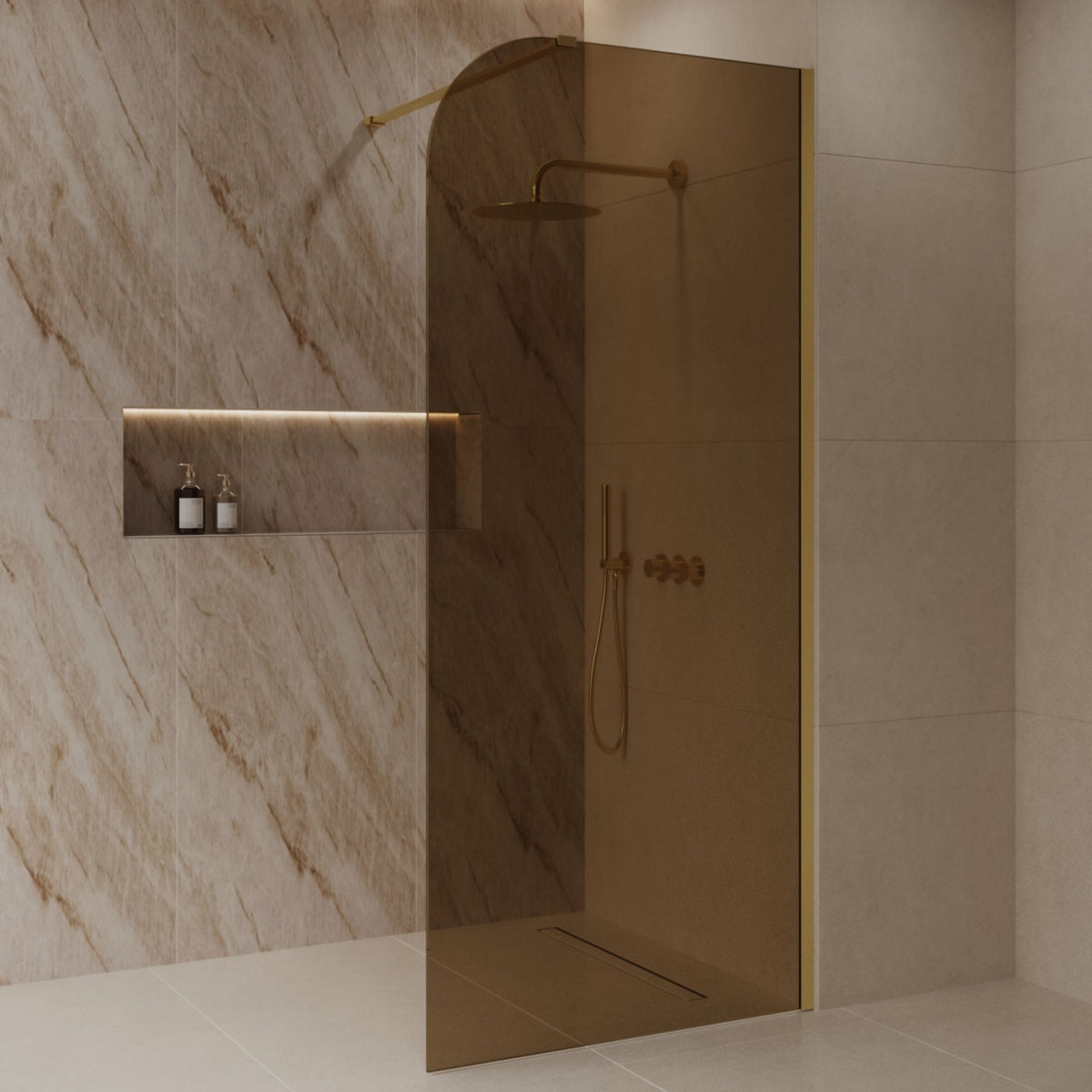 Sanitado Dalis Curve Inloopdouche Sepia Glas Mat Goud Profielen 120x200 cm