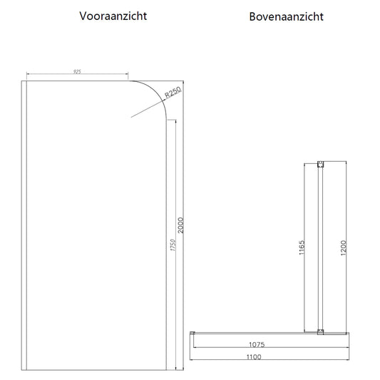 Sanitado Dalis Curve Inloopdouche Sepia Glas RVS Profielen 120x200 cm
