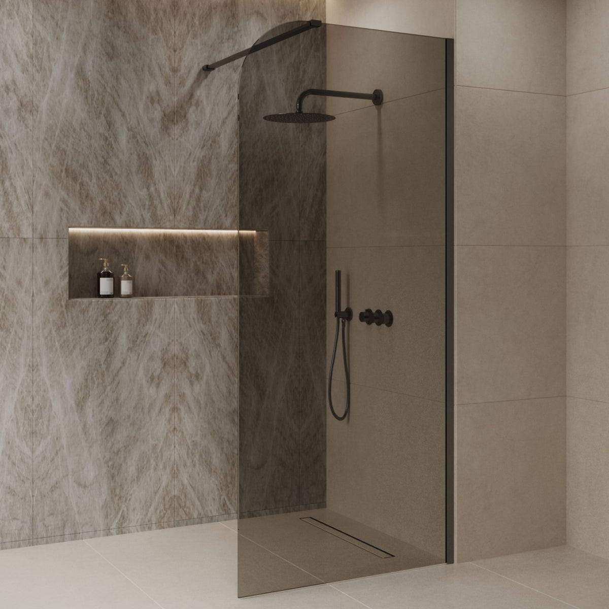 Sanitado Dalis Curve Inloopdouche Rookglas Gunmetal Profielen 100x200 cm
