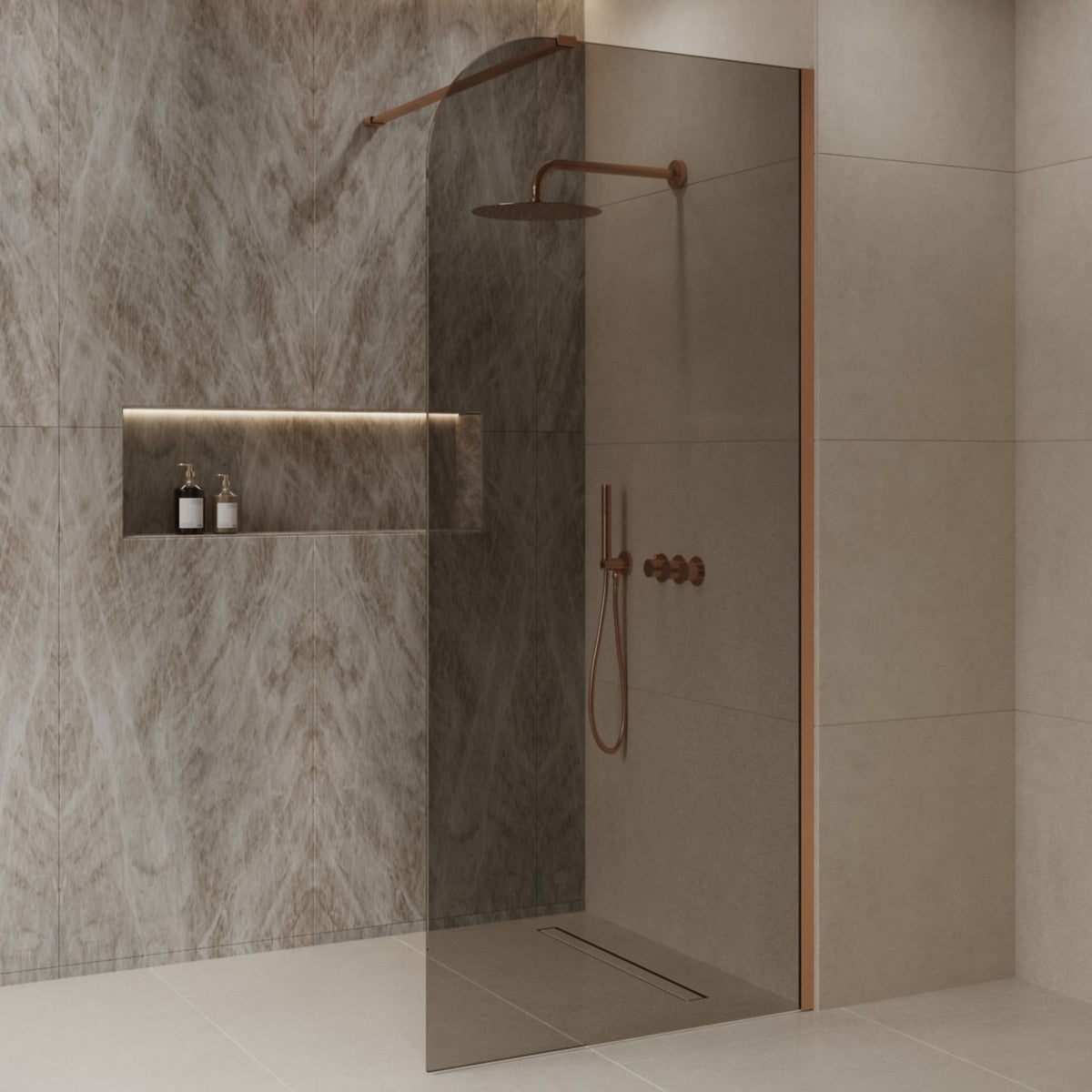 Sanitado Dalis Curve Inloopdouche Rookglas Mat Brons Profielen 80x200 cm