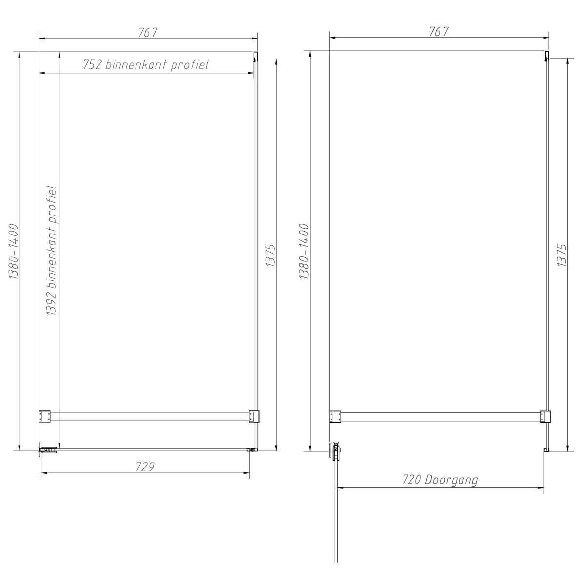 Sanitado Dalis Elements Douchecabine Helder Glas Mat Brons Profielen 140x80 cm
