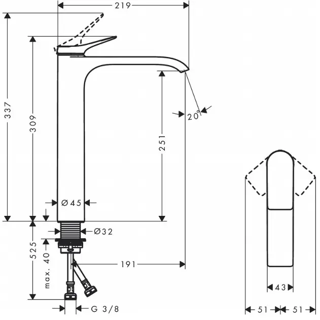 Wastafelmengkraan Hansgrohe Vivenis 252 mat wit