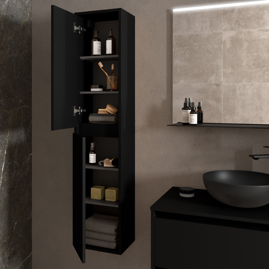 Badkamer kolomkast Salgar Noja 140cm zwart mat